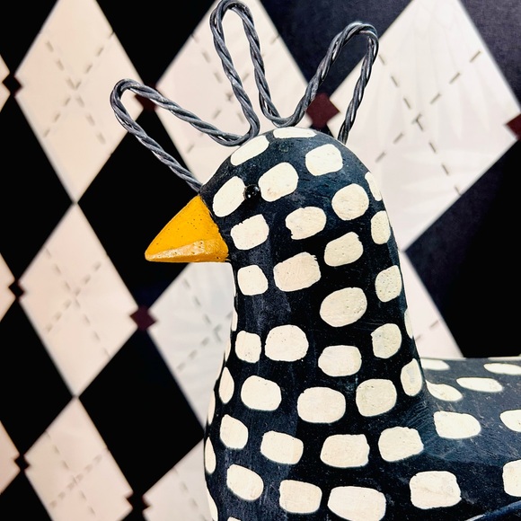 Tall Hand-Carved Wooden Polka Dot Chicken Sculpture Folk Art Whimsy Modern Flair - Picture 6 of 12